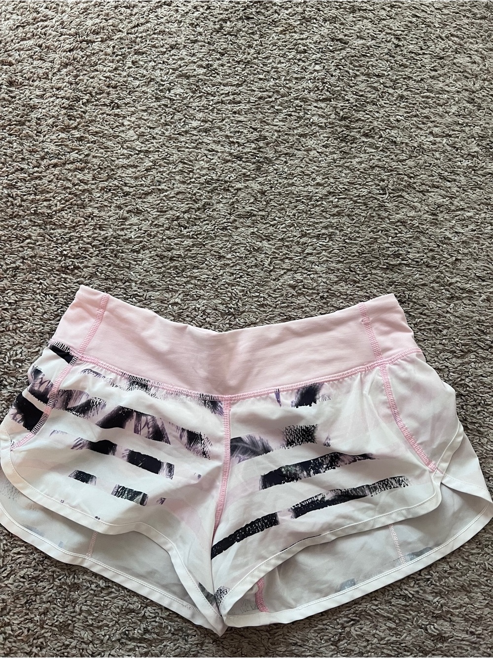 lululemon athletica Pink and White Athletic Shorts with Black Brushstroke Print